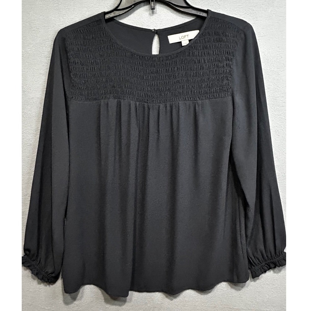 LOFT Smocked Yoke Tunic Top Dark Gray Women's Size XS‎ cottage core whimsigoth